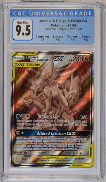 pokemon arceus card gx Arceus & Dialga & Palkia GX- CGC 9.5 Gem Mint- Cosmic Eclipse 221/236
