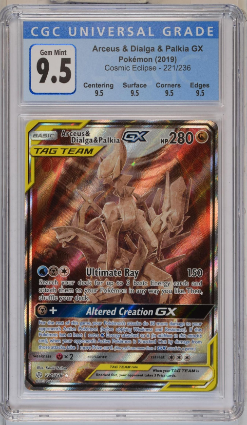 Arceus & Dialga & Palkia GX- CGC 9.5 Gem Mint- Cosmic Eclipse 221/236 Arceus & Dialga & Palkia GX- CGC 9.5 Gem Mint- Cosmic Eclipse 221/236